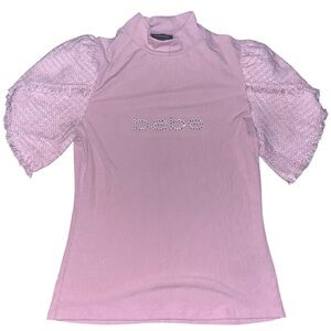 BEBE ANTIQUE ROSE PUFF SHORT SLEEVE T-SHIRT